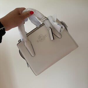 Coach Andrea Carryall Leather Medium Handbag Crossbody Silver Chalk White NWT